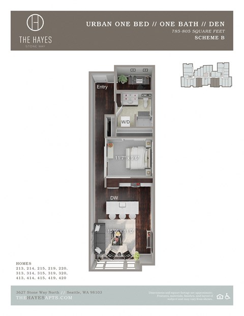 The Hayes on Stone Way Apartments Floor Plan Open + Den 6